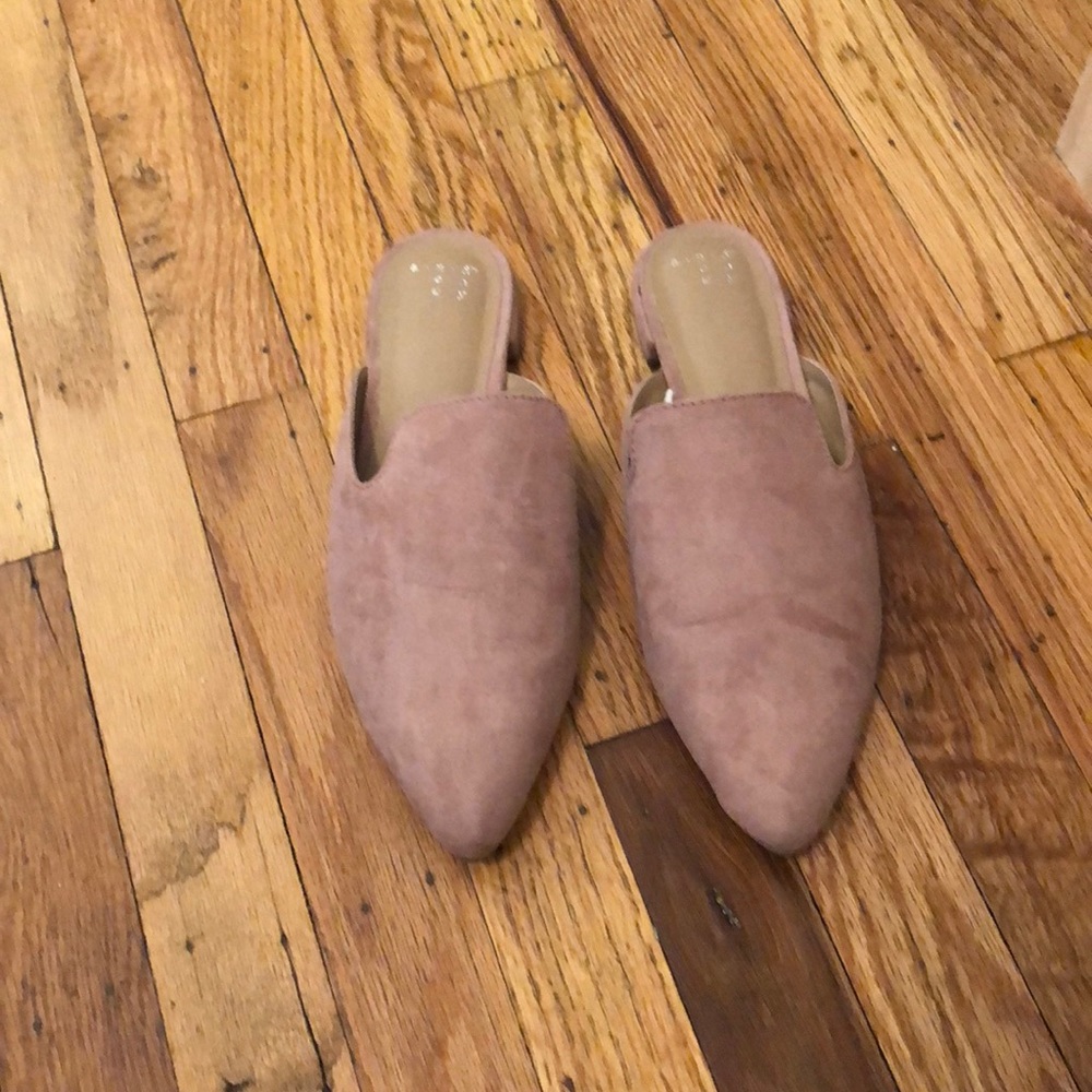 Never worn suede mauve slip on shoes